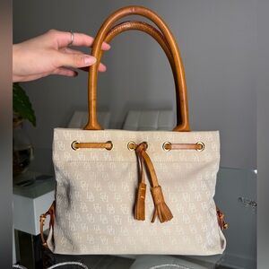 Dooney and Bourke canvas leather handle accent handbag, purse M2 273440  tan